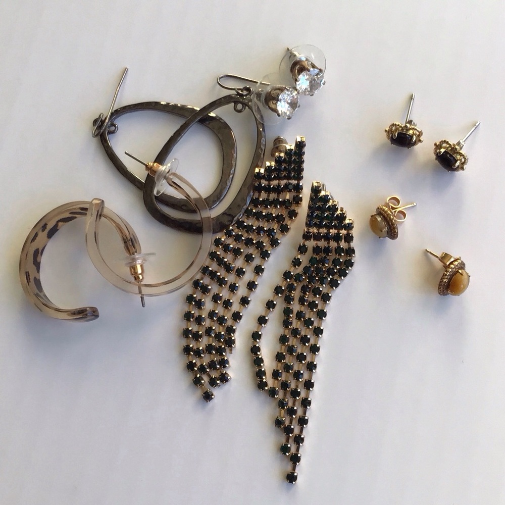 6 Pairs Glass & Natural Stone Gold Tones ( Tiger’s Eye ) Earrings Bundle Lot